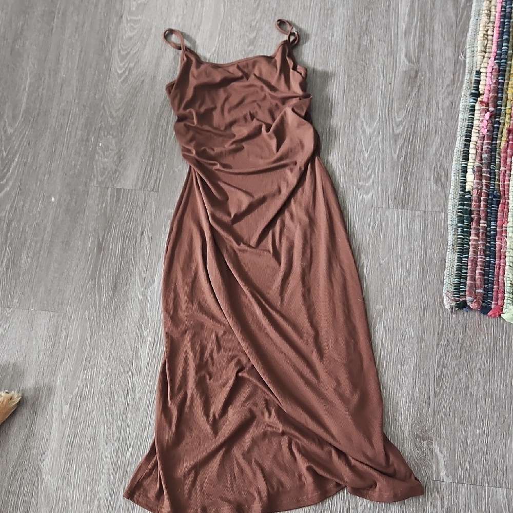Elegant Brown Spaghetti Strap Dress